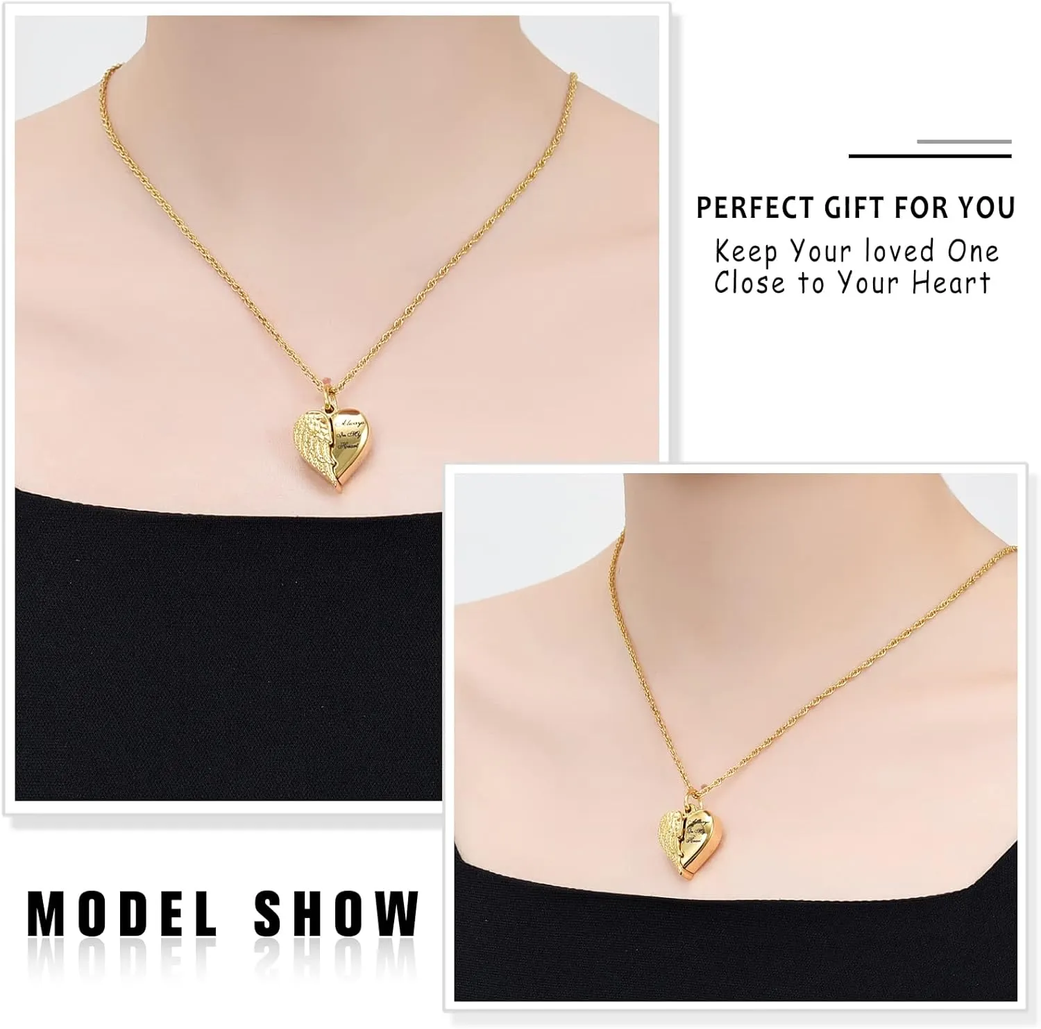 shajwo Cremation Jewelry Angel Wing Heart Urn Necklaces for Ashes Memorial Keepsake Pendant for Women Men