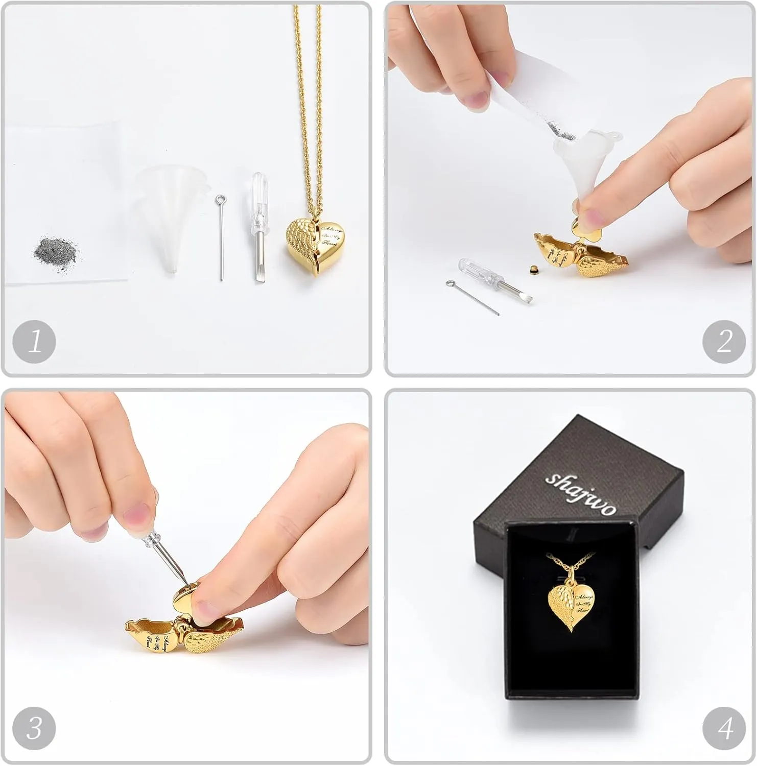 shajwo Cremation Jewelry Angel Wing Heart Urn Necklaces for Ashes Memorial Keepsake Pendant for Women Men