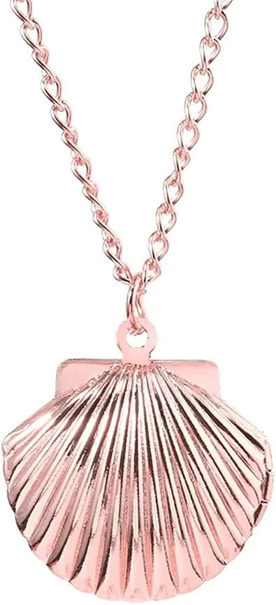 Shell Locket Necklace for Women Girls with Picture Photo Locket Necklaces Gifts for Women Kids Mermaid Halloween Costume Jewelry Necklace