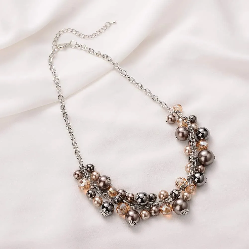 Short Chain Pendant Necklaces For Women - Silver Fashion Jewelry with Pearl and Crystal Bead, Birthday Gifts For Women