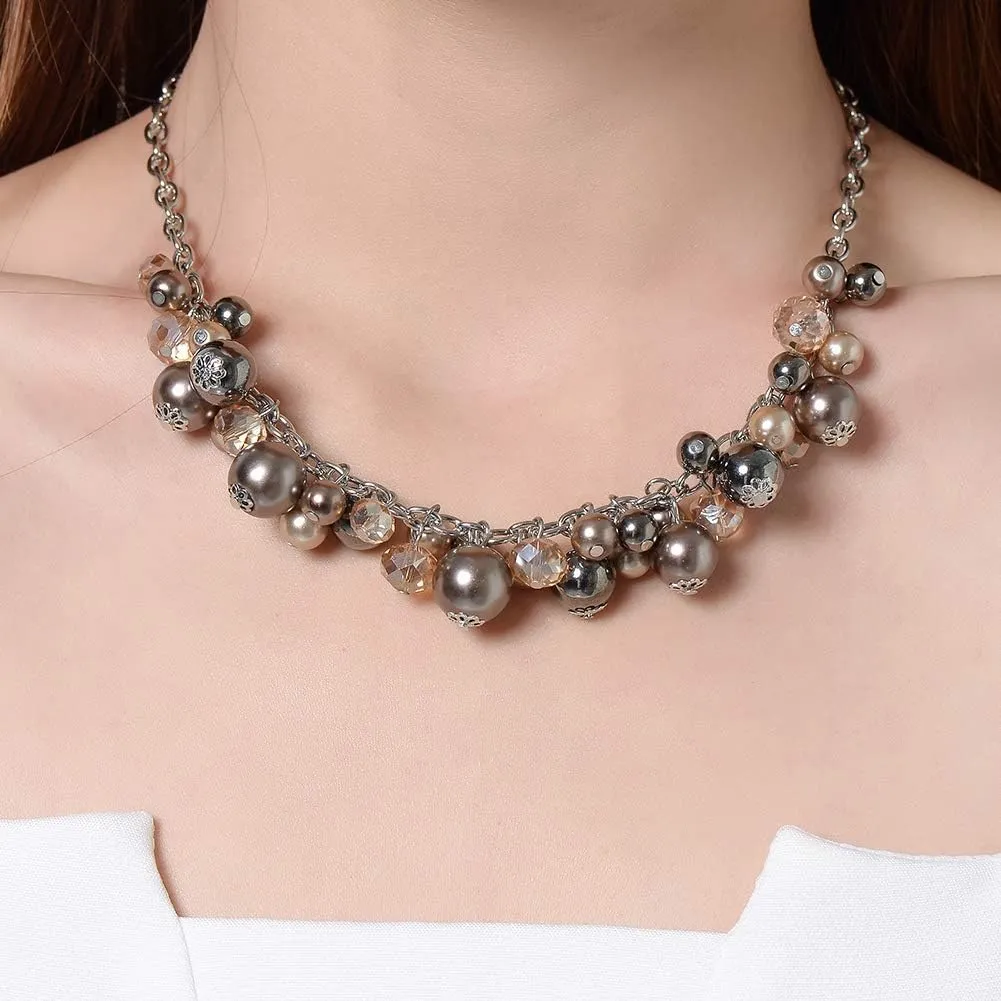Short Chain Pendant Necklaces For Women - Silver Fashion Jewelry with Pearl and Crystal Bead, Birthday Gifts For Women