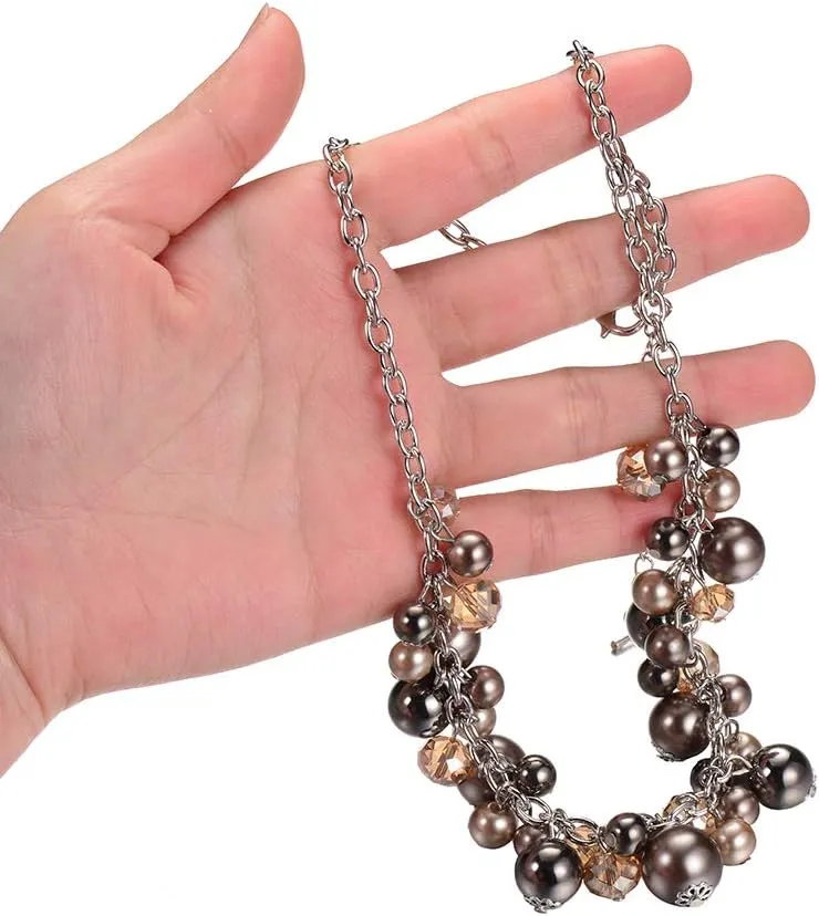 Short Chain Pendant Necklaces For Women - Silver Fashion Jewelry with Pearl and Crystal Bead, Birthday Gifts For Women