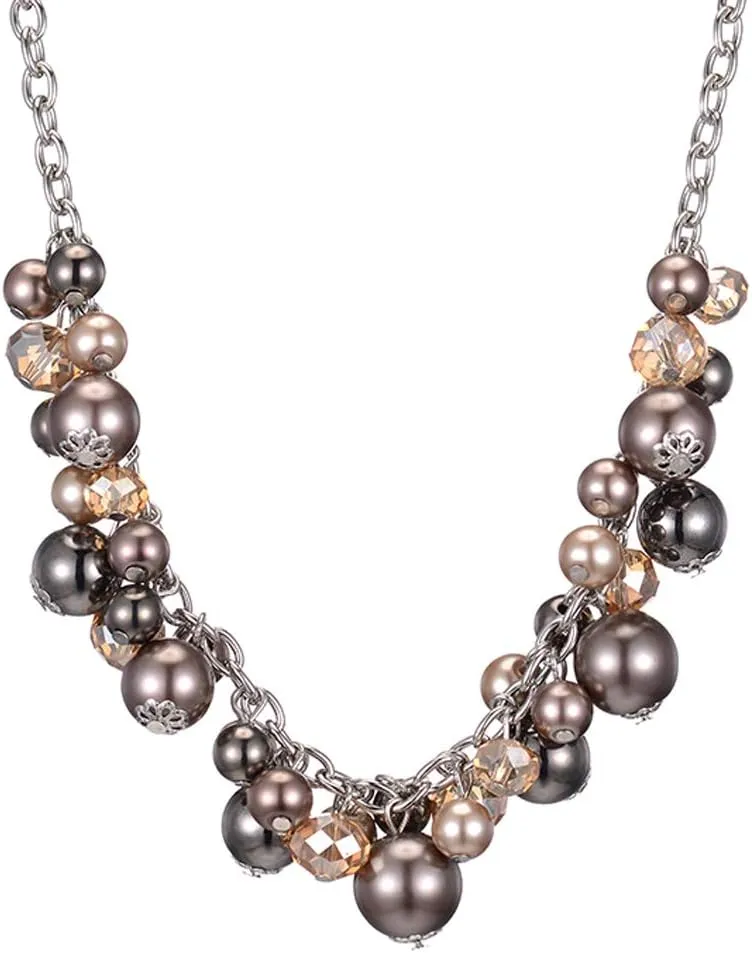 Short Chain Pendant Necklaces For Women - Silver Fashion Jewelry with Pearl and Crystal Bead, Birthday Gifts For Women