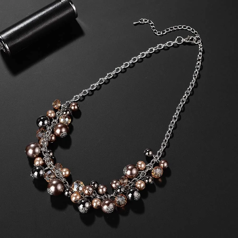 Short Chain Pendant Necklaces For Women - Silver Fashion Jewelry with Pearl and Crystal Bead, Birthday Gifts For Women