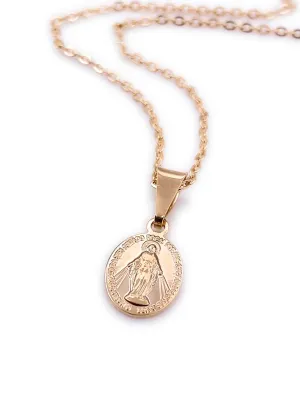 SIFRIMANIA 18K Gold Plated Miraculous Medal Necklaces for Women Petite Lady of Grace Pendant Chain (Oval)