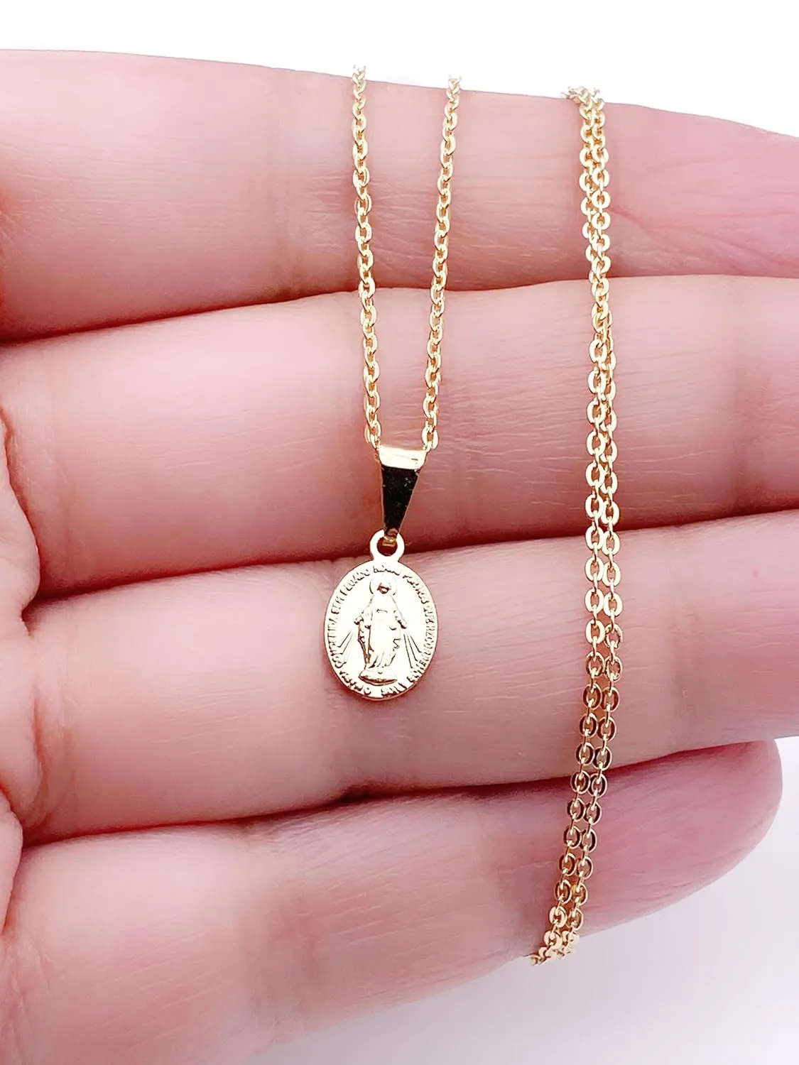 SIFRIMANIA 18K Gold Plated Miraculous Medal Necklaces for Women Petite Lady of Grace Pendant Chain (Oval)