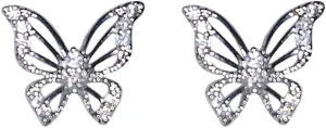 Silver Butterfly Earrings Small Stud Earrings,Hollow Rhinestones Butterfly Stud Earrings,Silver Earrings Hypoallergenic Earrings Studs,Titanium Flat Back Earrings Cartilage Earrings for Women
