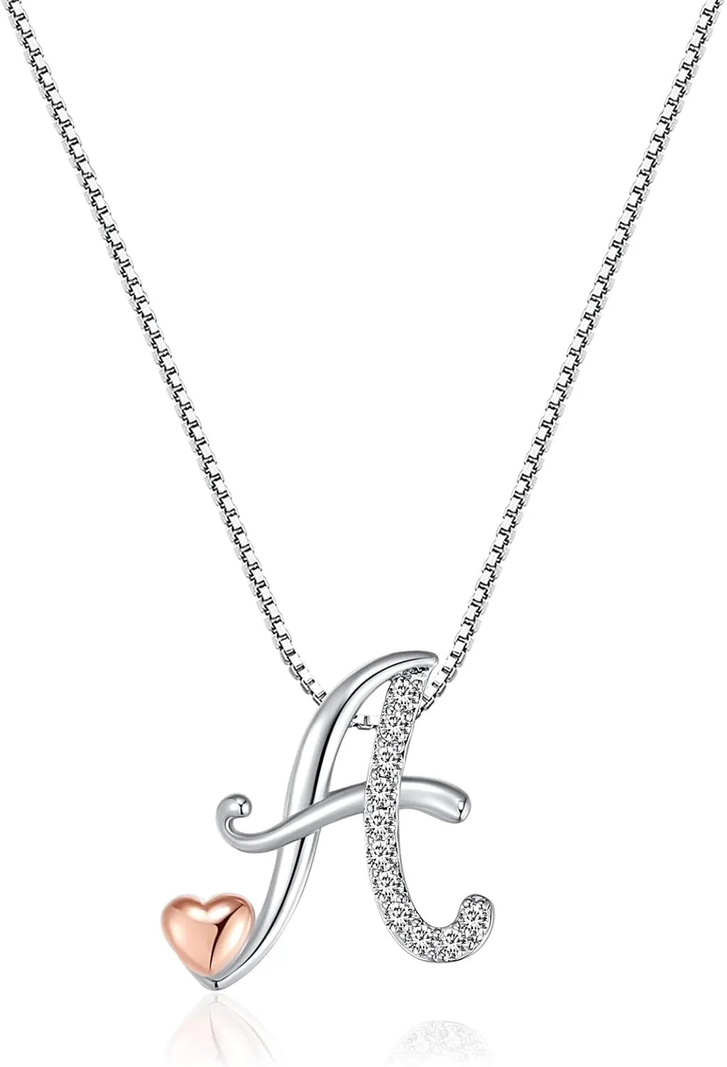 Silver Initial Necklaces for Women - Heart Pendant Initial Necklace for Ladies Friend, Cute Chain Jewelry for Birthday, Anniversary, Christmas Gifts