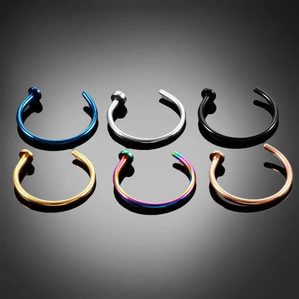 Silvery 20G 0.8mm Titanium Septum Piercing Stainless Steel Septum Horseshoe Hoops Nose Rings C-shaped Nose Lip Piercing Nail Jewelry 6mm