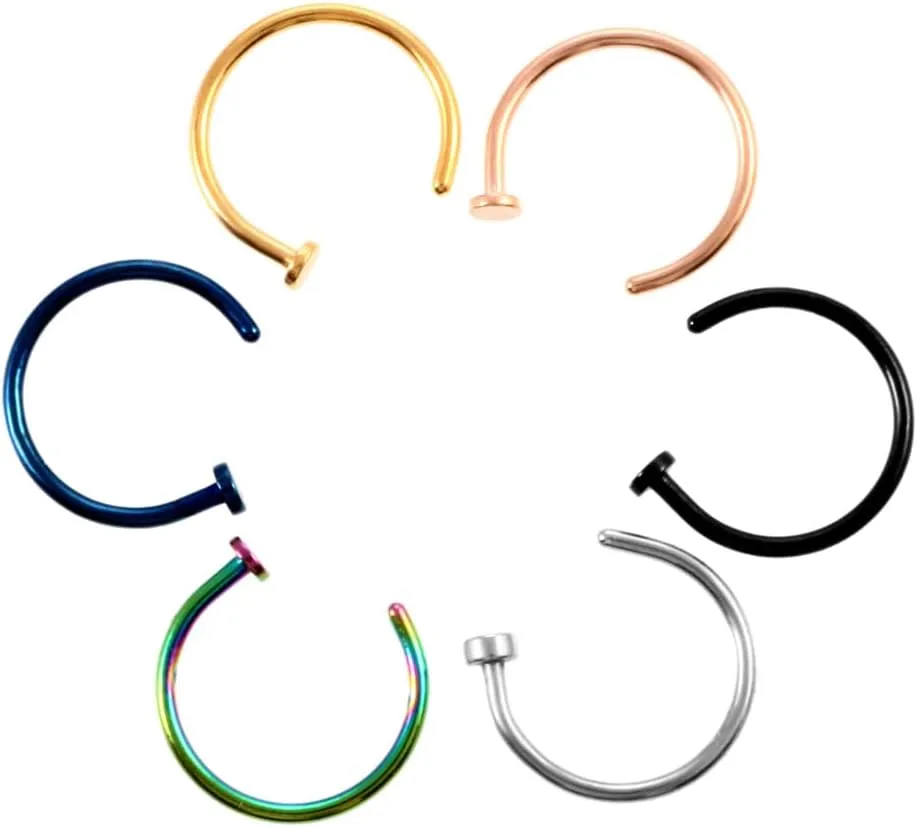 Silvery 20G 0.8mm Titanium Septum Piercing Stainless Steel Septum Horseshoe Hoops Nose Rings C-shaped Nose Lip Piercing Nail Jewelry 6mm