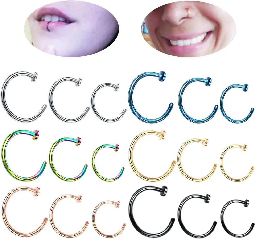 Silvery 20G 0.8mm Titanium Septum Piercing Stainless Steel Septum Horseshoe Hoops Nose Rings C-shaped Nose Lip Piercing Nail Jewelry 6mm