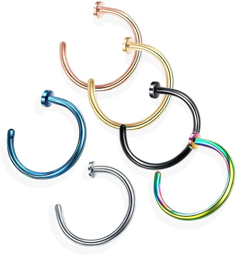 Silvery 20G 0.8mm Titanium Septum Piercing Stainless Steel Septum Horseshoe Hoops Nose Rings C-shaped Nose Lip Piercing Nail Jewelry 6mm