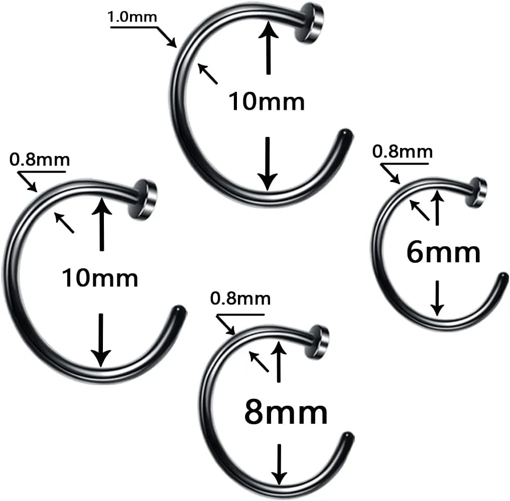 Silvery 20G 0.8mm Titanium Septum Piercing Stainless Steel Septum Horseshoe Hoops Nose Rings C-shaped Nose Lip Piercing Nail Jewelry 6mm