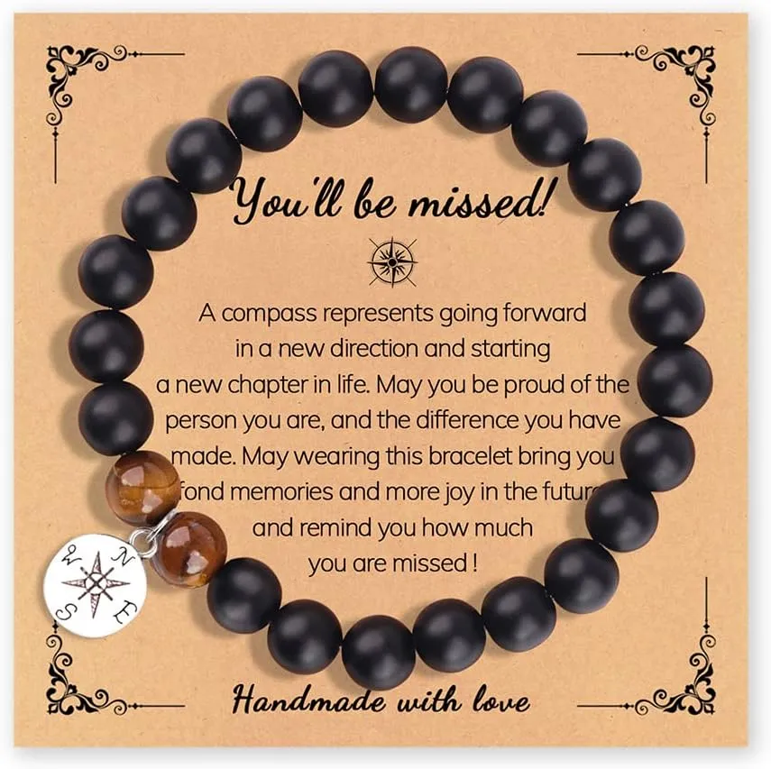 Sisadodo Going Away Gifts for Men Women Coworker Natural Stone Bracelet for Farewell Retirement Gift for Colleague Inspirational Gifts