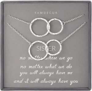 Sister Gifts for Sister Necklaces Sterling Silver Hammered Interlocking Circle Necklace for Sister Birthday Gifts Christmas Holiday Jewelry