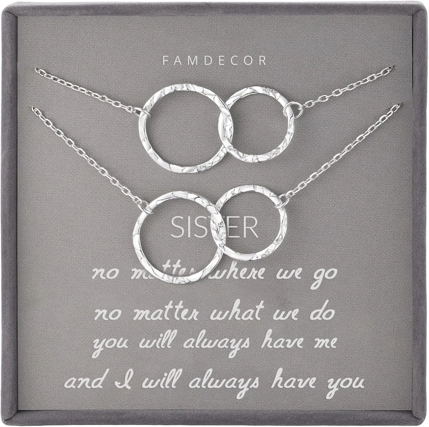 Sister Gifts for Sister Necklaces Sterling Silver Hammered Interlocking Circle Necklace for Sister Birthday Gifts Christmas Holiday Jewelry