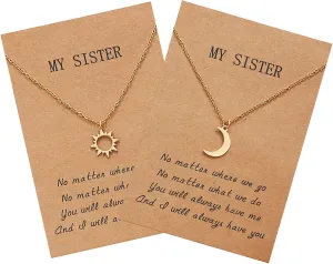 Sisters Necklace for 2, Sun and Moon Matching Necklaces Birthday Christmas Gifts for Girls Women BFF