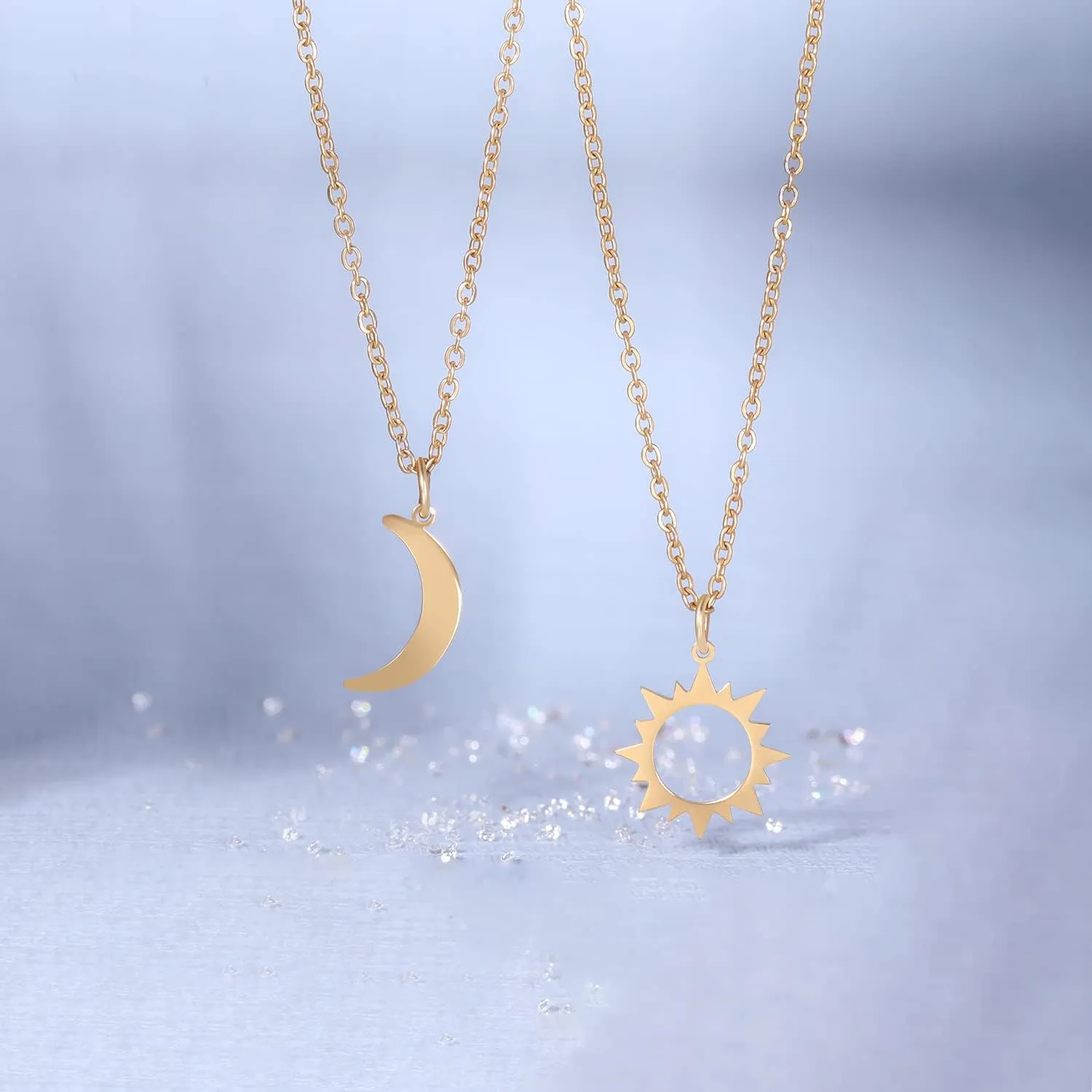 Sisters Necklace for 2, Sun and Moon Matching Necklaces Birthday Christmas Gifts for Girls Women BFF