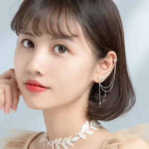 SLUYNZ 925 Sterling Silver Fashion Star Cuff Earring Chain for Women Star Crawler Earring Wrap Earrings