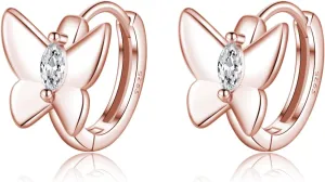 SLUYNZ Solid 925 Sterling Silver CZ Butterfly Earrings Hoop for Women Teens Butterfly Hoop Earrings Huggie