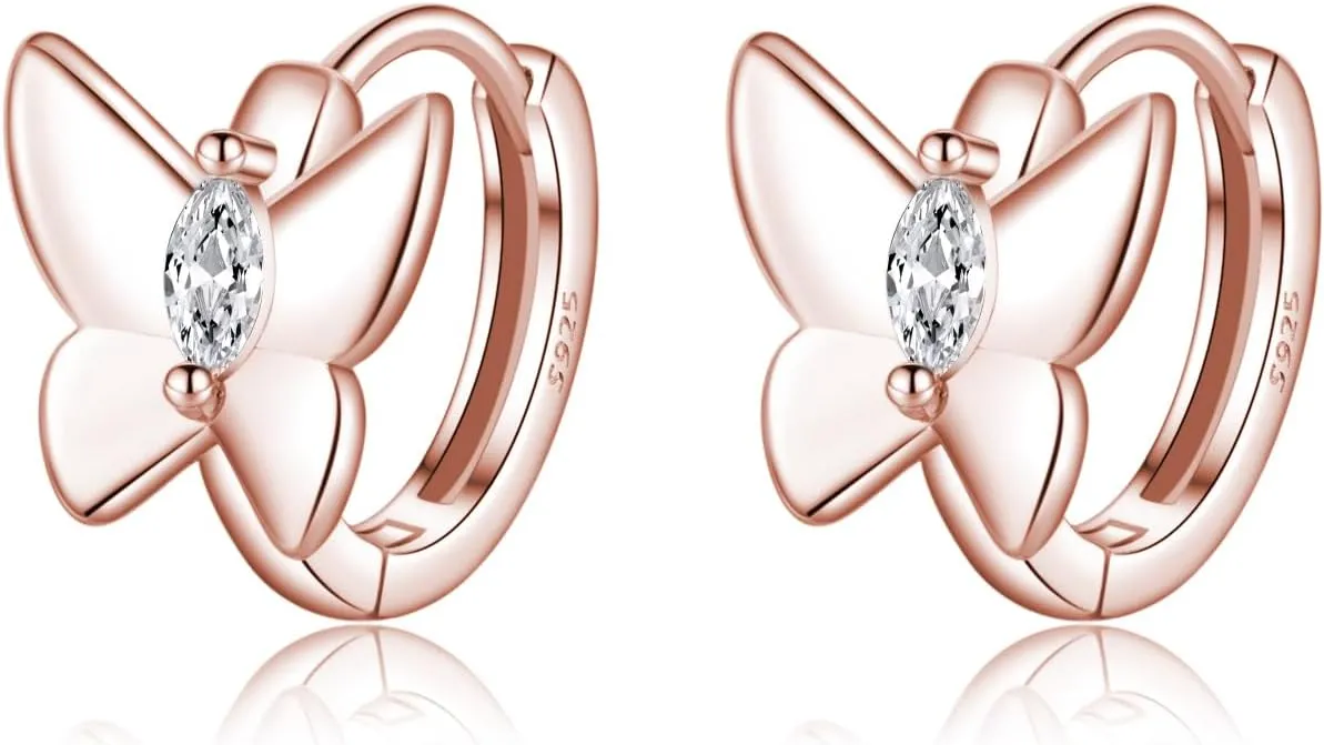 SLUYNZ Solid 925 Sterling Silver CZ Butterfly Earrings Hoop for Women Teens Butterfly Hoop Earrings Huggie