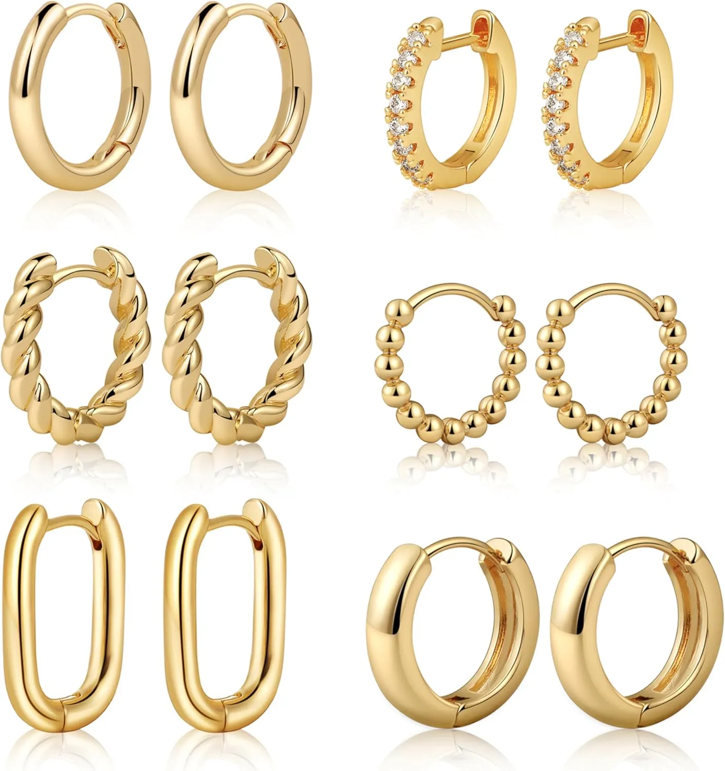 Small Hoop Earrings for Women 14K Gold Plated Huggie Hoop Earrings Lightweight Hypoallergenic Earring Set Cute Earrings Pack for Women Trendy Jewelry Gifts