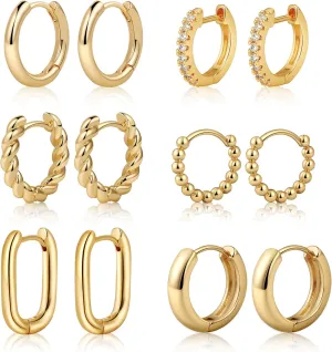 Small Hoop Earrings for Women 14K Gold Plated Huggie Hoop Earrings Lightweight Hypoallergenic Earring Set Cute Earrings Pack for Women Trendy Jewelry Gifts