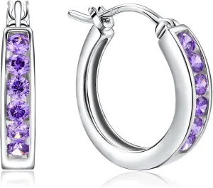 Small Hoop Earrings for Women Hypoallergenic 925 Sterling Silver 18mm Gemstone Huggie Hoop Earrings Annivesary Wedding Jewelry Birthstone Huggy Earrings