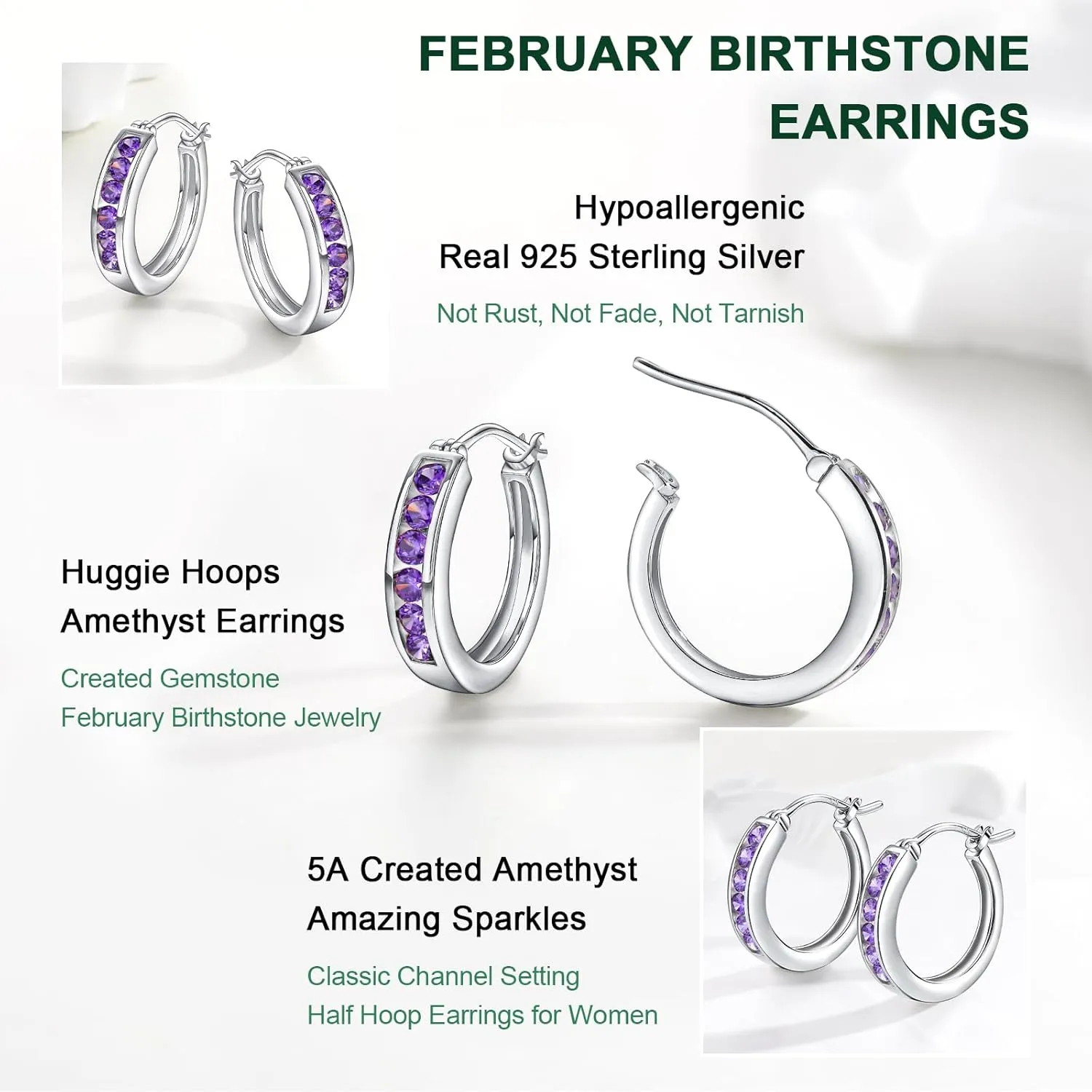 Small Hoop Earrings for Women Hypoallergenic 925 Sterling Silver 18mm Gemstone Huggie Hoop Earrings Annivesary Wedding Jewelry Birthstone Huggy Earrings