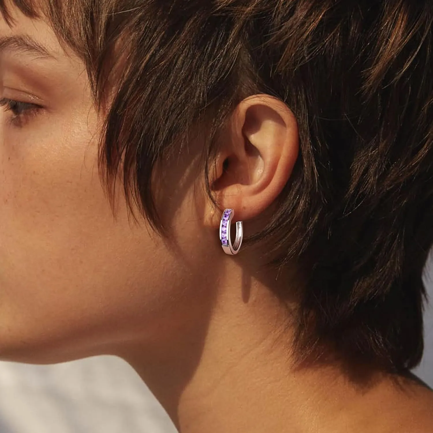 Small Hoop Earrings for Women Hypoallergenic 925 Sterling Silver 18mm Gemstone Huggie Hoop Earrings Annivesary Wedding Jewelry Birthstone Huggy Earrings