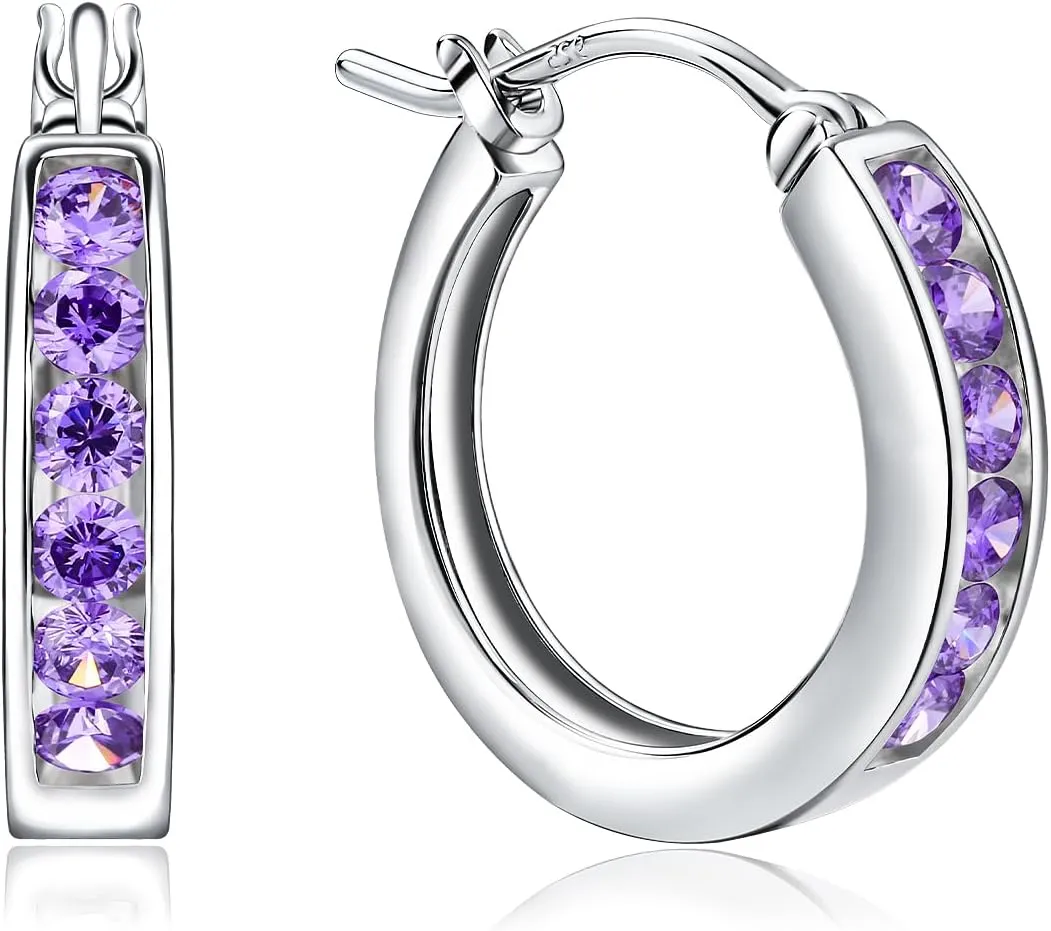 Small Hoop Earrings for Women Hypoallergenic 925 Sterling Silver 18mm Gemstone Huggie Hoop Earrings Annivesary Wedding Jewelry Birthstone Huggy Earrings