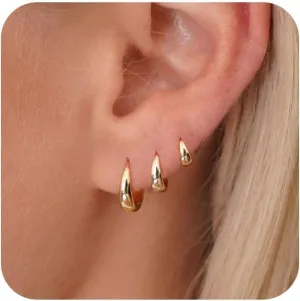 Small Hoop Earrings for Women, Lightweight 18K Gold Plated Huggie Hoop Earrings Dainty Hypoallergenic Earring Set Cute Earrings Pack for Women Trendy Jewelry Gifts