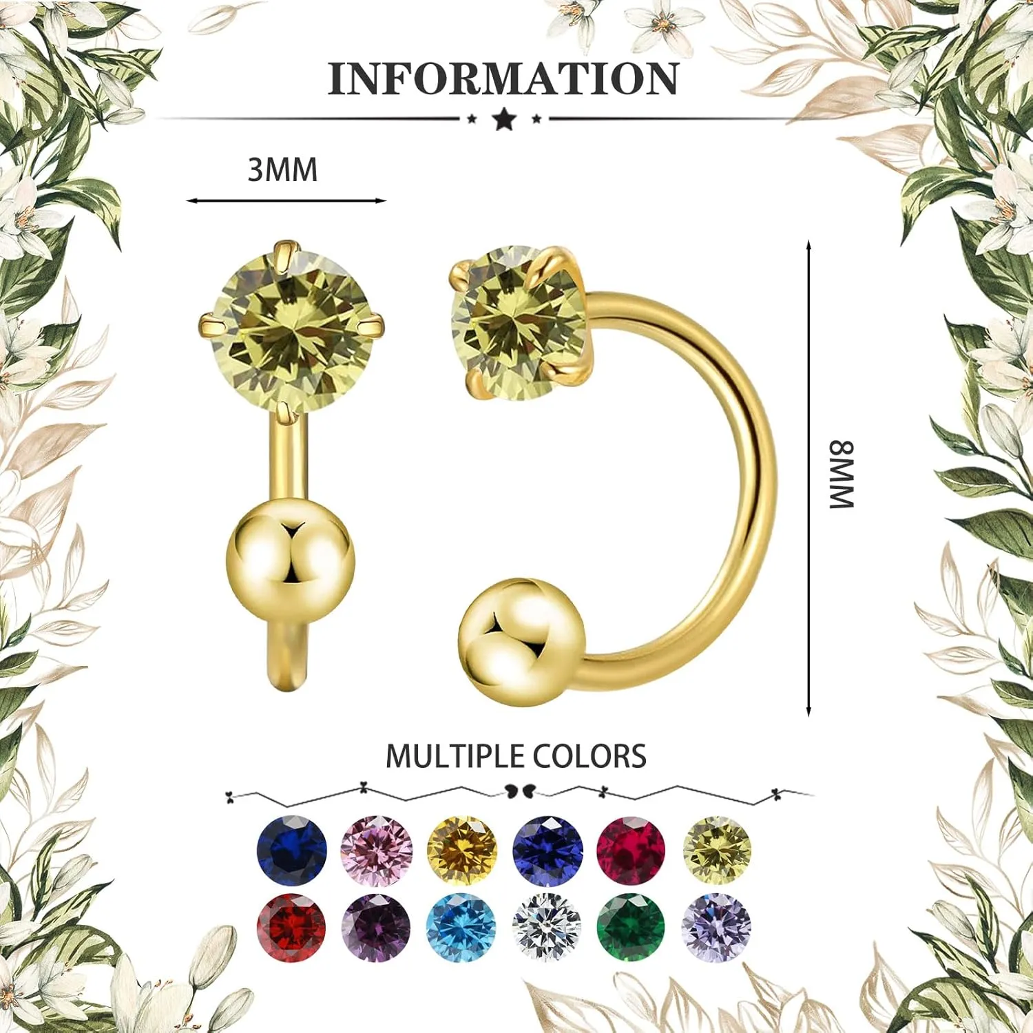 Small Huggie Half Hoop Earrings for Women Girls,Tiny 3mm Birthstone Earrings Cartilage Hypoallergenic Stud for Women (Apr)