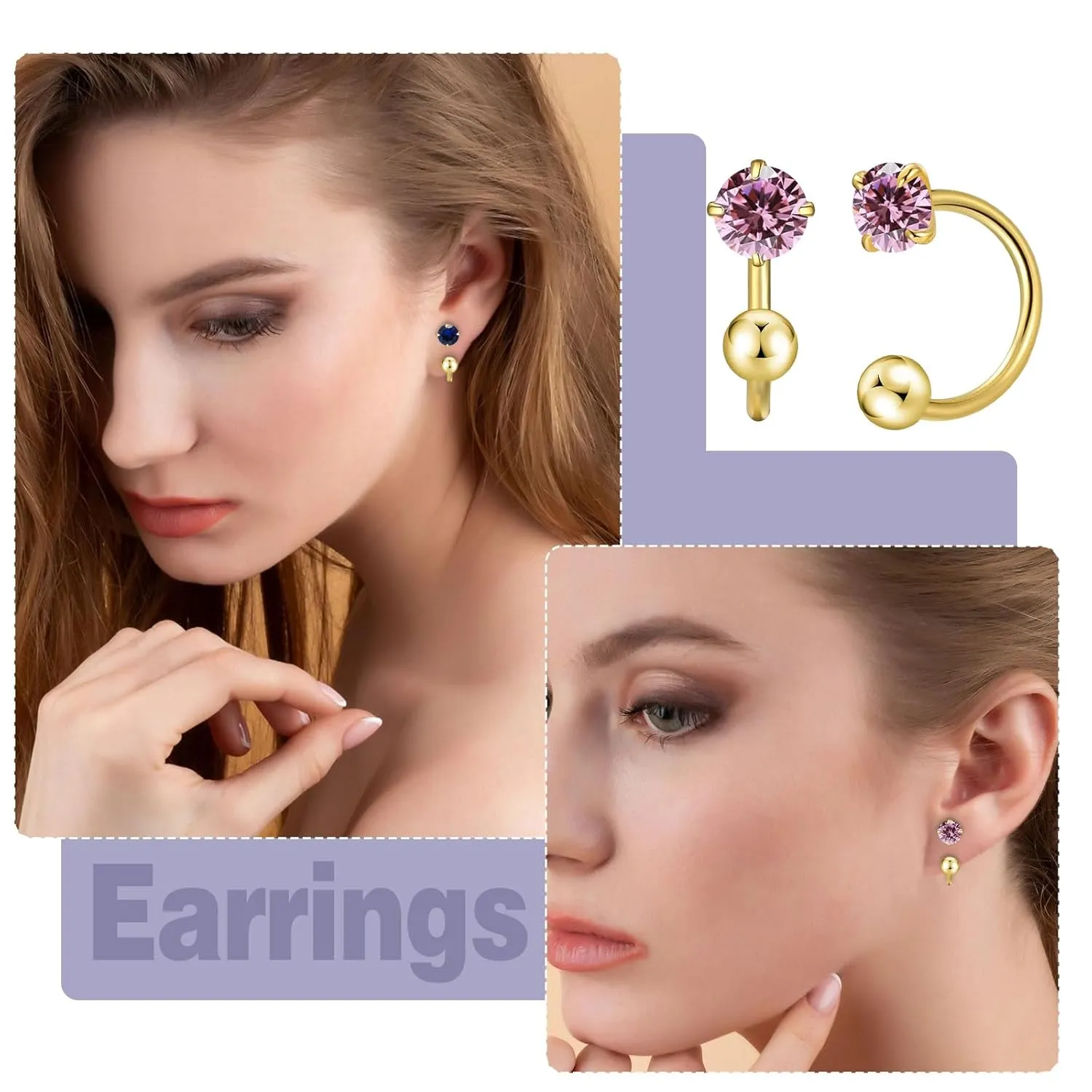 Small Huggie Half Hoop Earrings for Women Girls,Tiny 3mm Birthstone Earrings Cartilage Hypoallergenic Stud for Women (Apr)