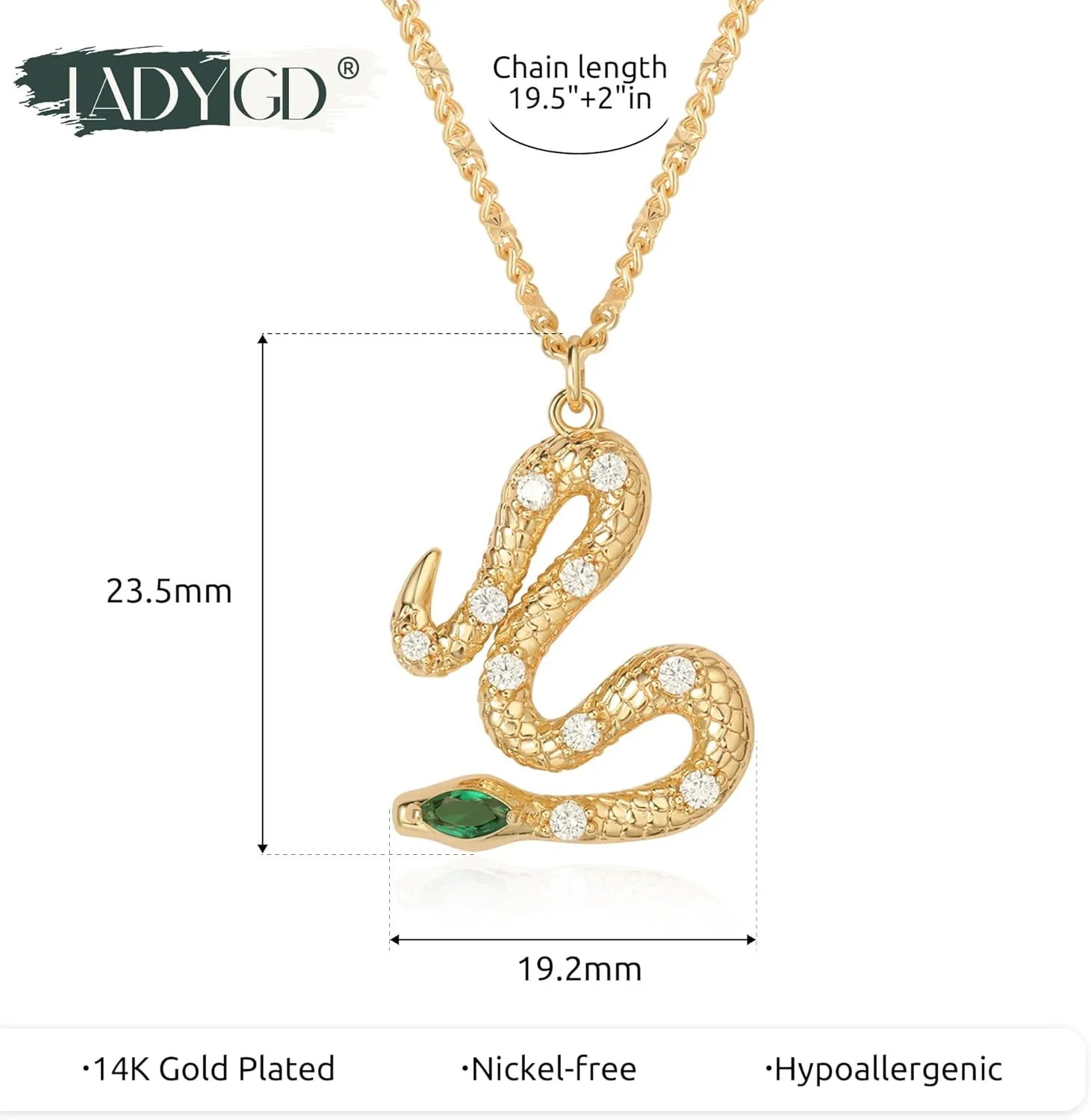 Snake Necklace for Women Trendy 14K Gold Plated Cubic Zirconia Dainty Serpent Pendant Necklaces Handmade Gold Jewelry Gifts