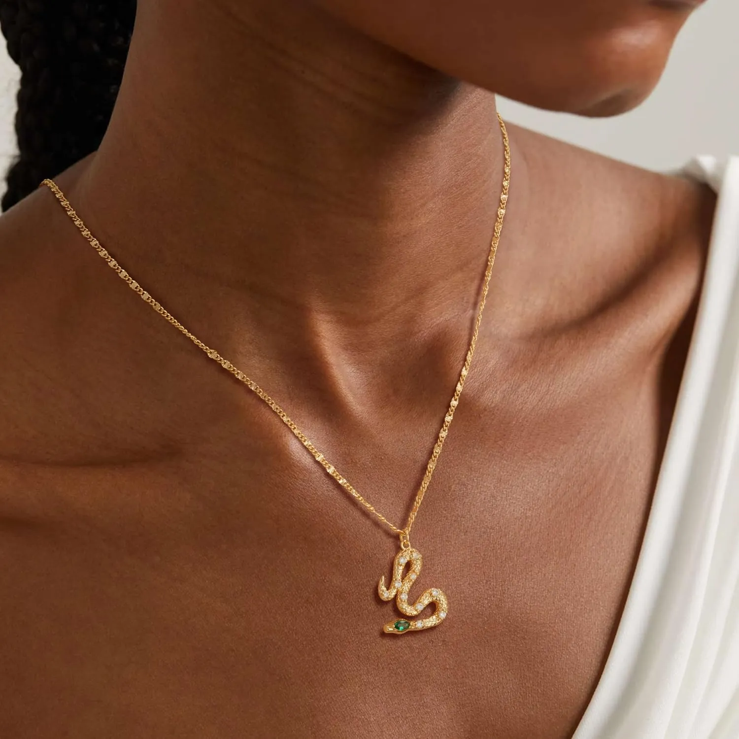 Snake Necklace for Women Trendy 14K Gold Plated Cubic Zirconia Dainty Serpent Pendant Necklaces Handmade Gold Jewelry Gifts