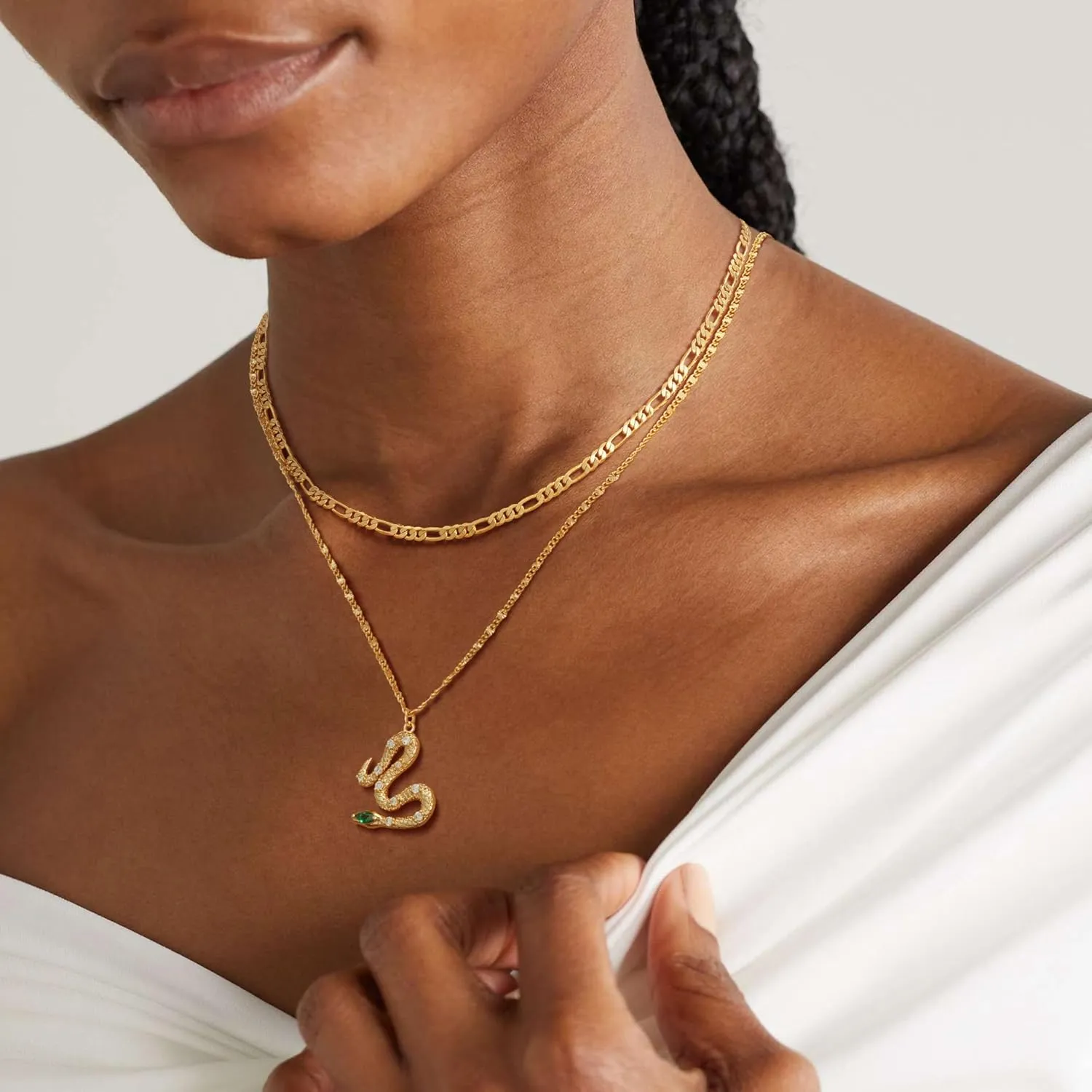 Snake Necklace for Women Trendy 14K Gold Plated Cubic Zirconia Dainty Serpent Pendant Necklaces Handmade Gold Jewelry Gifts