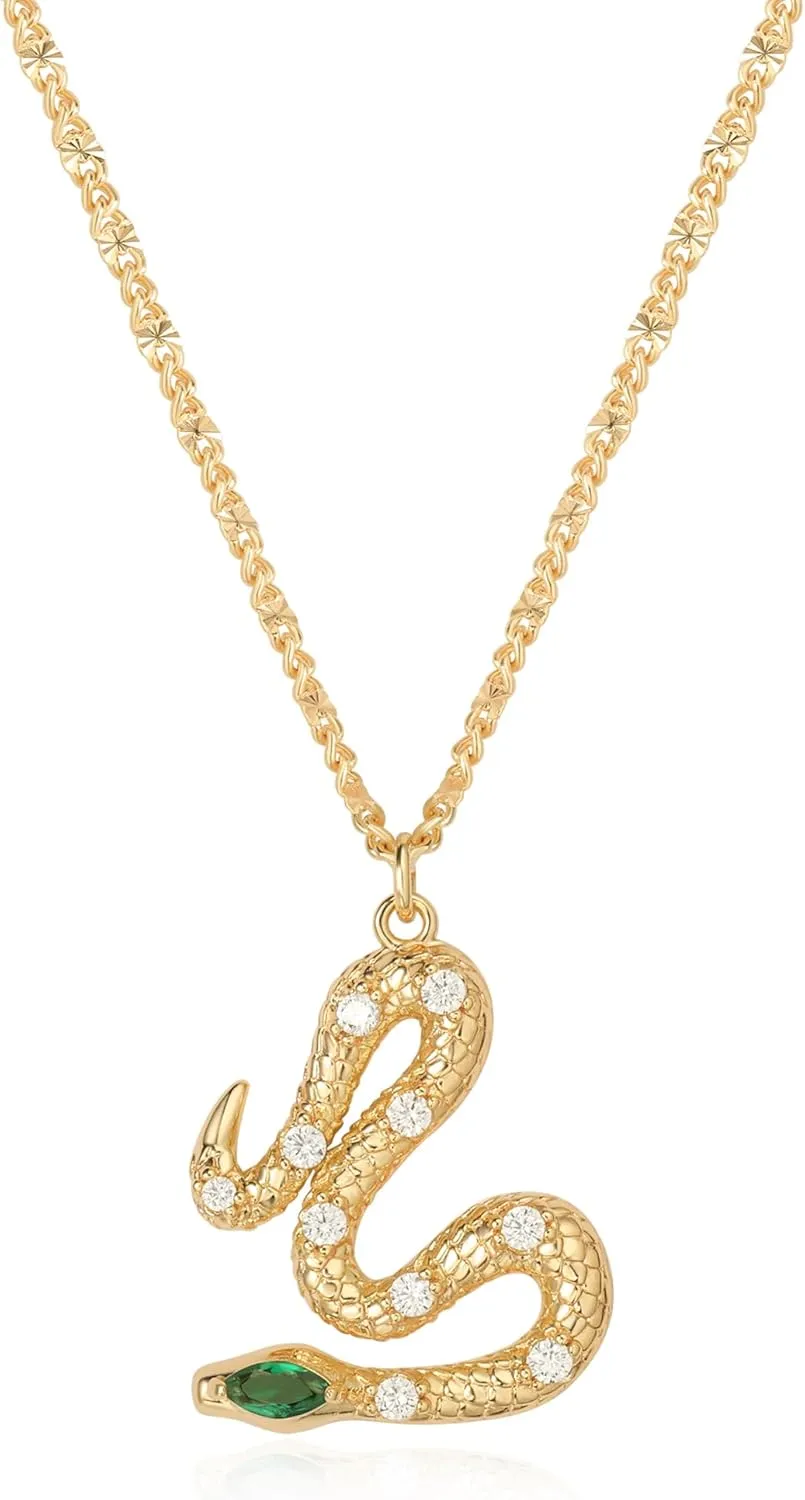 Snake Necklace for Women Trendy 14K Gold Plated Cubic Zirconia Dainty Serpent Pendant Necklaces Handmade Gold Jewelry Gifts