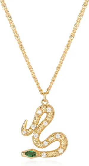 Snake Necklace for Women Trendy 14K Gold Plated Cubic Zirconia Dainty Serpent Pendant Necklaces Handmade Gold Jewelry Gifts