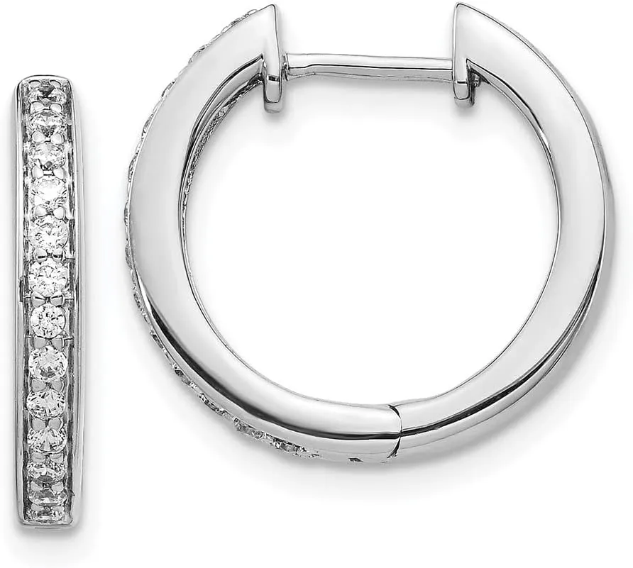 Solid Real 14k White Gold Diamond Complete Hinged Hoop Huggie Earrings 16mm (.312 cttw.)