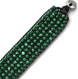 Solid Stainless Steel Black Cord Woven Imitation Malachite Bracelet 9"