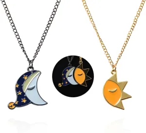 SONGCHANGJEWELRY FNAF Halloween Friendship Necklaces - Freddy's Sun and Moon Couple Costume Pendant - Cosplay Cartoon Horror for Man Woman