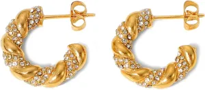 Spiritlele Small Chunky Gold Hoop Earrings 18K Twist Thick Earrings Cubic Zirconia Huggie Hoop Earrings for Women