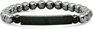 Stainless Steel Black tone Unisex Lords Prayer Religious ID Beaded Bracelet - Jewelry Gift for Mom