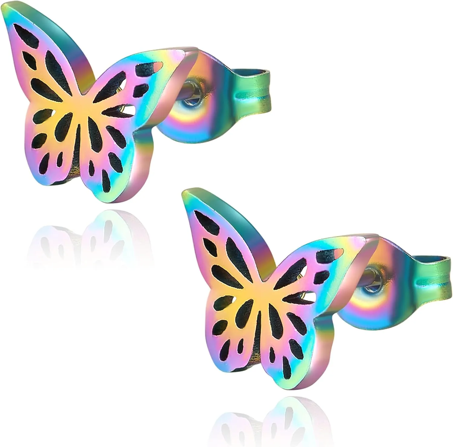 Stainless Steel Butterfly Stud Earrings/Butterfly Wing Earrings Dainty Simple Earrings for Women,hypoallergenic