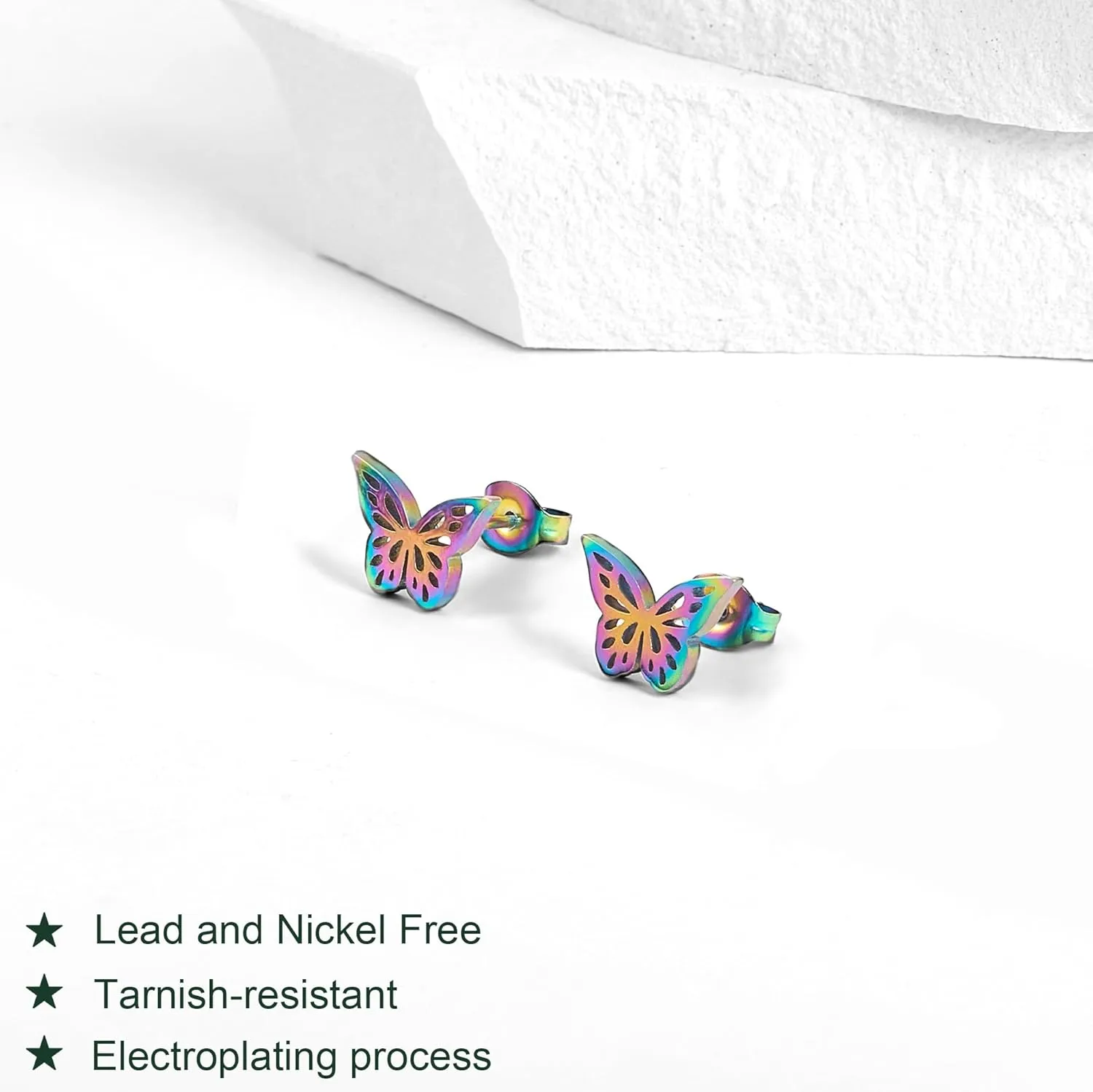 Stainless Steel Butterfly Stud Earrings/Butterfly Wing Earrings Dainty Simple Earrings for Women,hypoallergenic