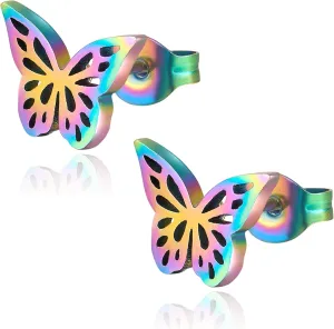 Stainless Steel Butterfly Stud Earrings/Butterfly Wing Earrings Dainty Simple Earrings for Women,hypoallergenic