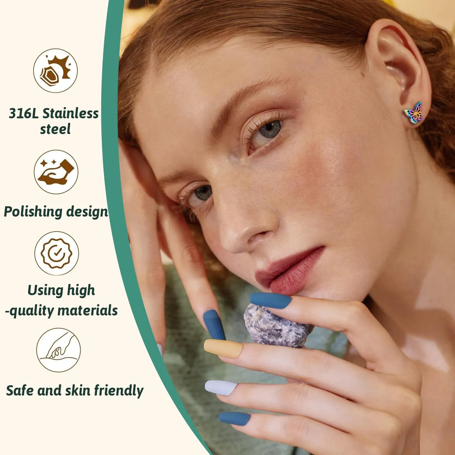 Stainless Steel Butterfly Stud Earrings/Butterfly Wing Earrings Dainty Simple Earrings for Women,hypoallergenic