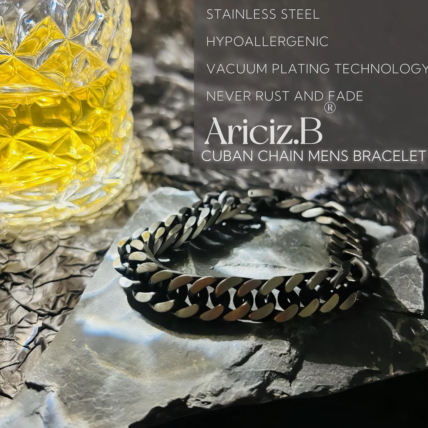 Stainless Steel Cuban Link Bracelet on 10mm Width, 8.3" length, Hip Hop Punk Biker Hand Chain Bracelets, 18K Plated Chain Wrist Bracelets for Men Women, Gift Box Packing