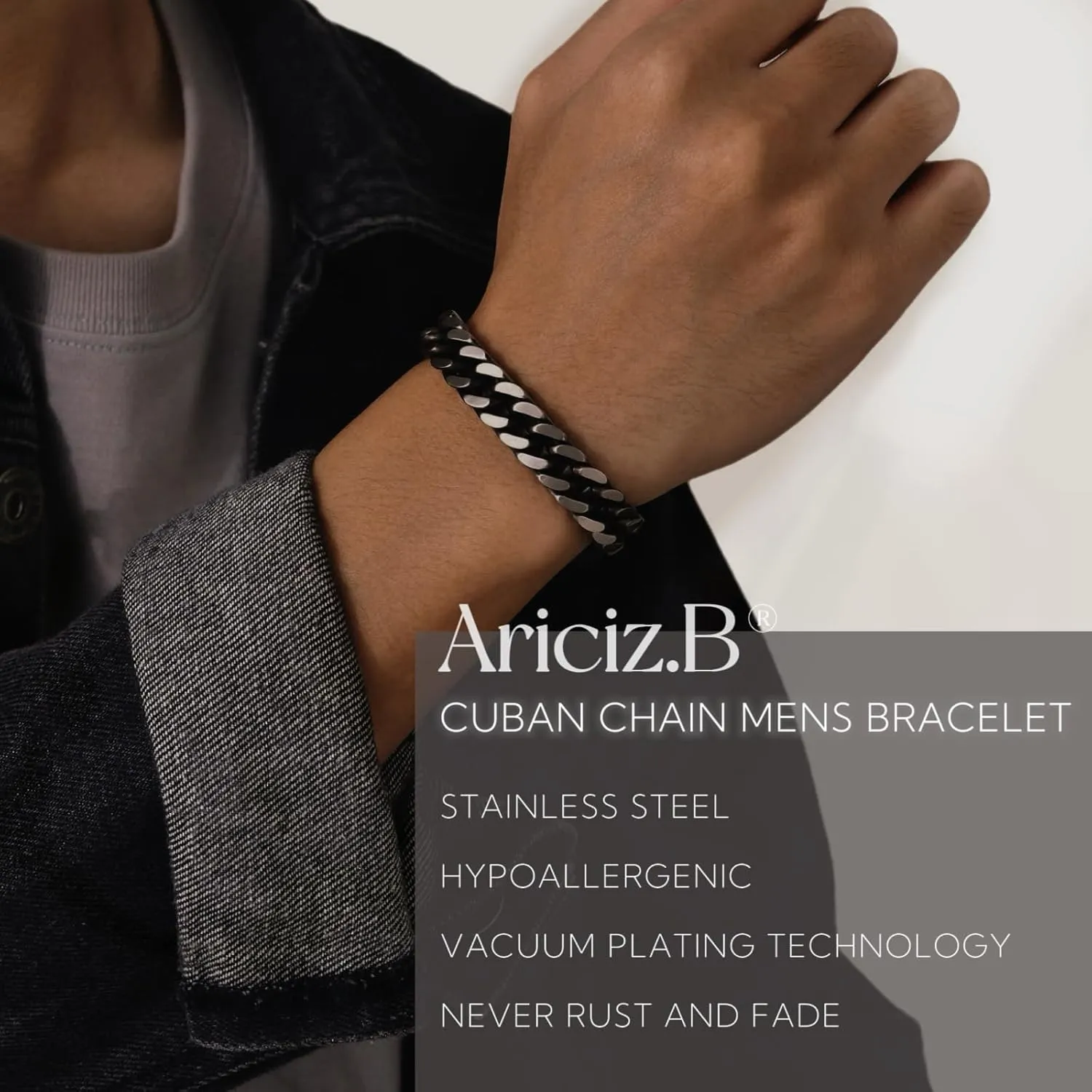 Stainless Steel Cuban Link Bracelet on 10mm Width, 8.3" length, Hip Hop Punk Biker Hand Chain Bracelets, 18K Plated Chain Wrist Bracelets for Men Women, Gift Box Packing